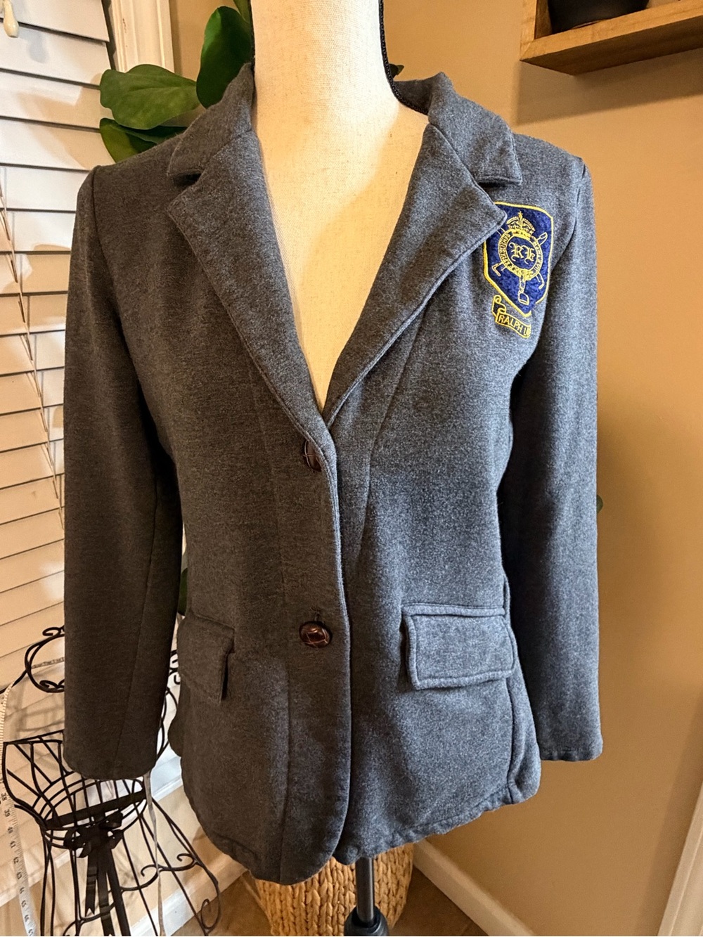 Ralph Lauren Gray Blazer with Embroidered Crest